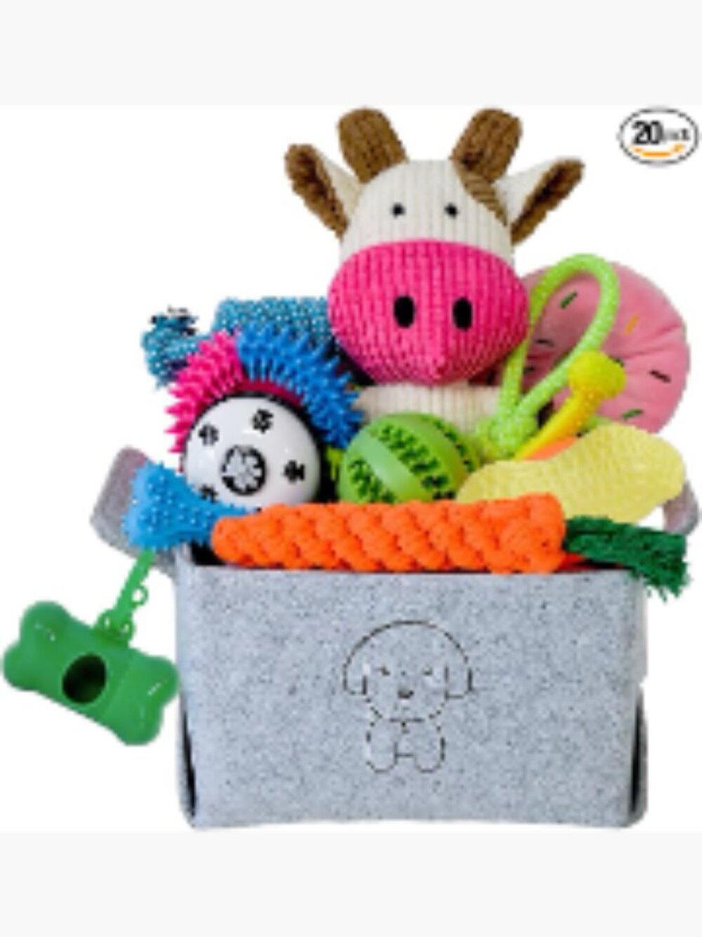 20 Piece Puppy Chew Toys Set with Rope, Squeaky Plush, Treat Ball, Toothbrush,